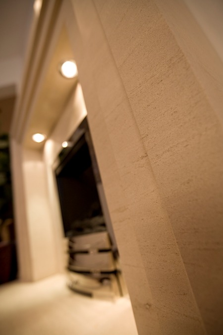 3 Step limestone  fireplace with lights