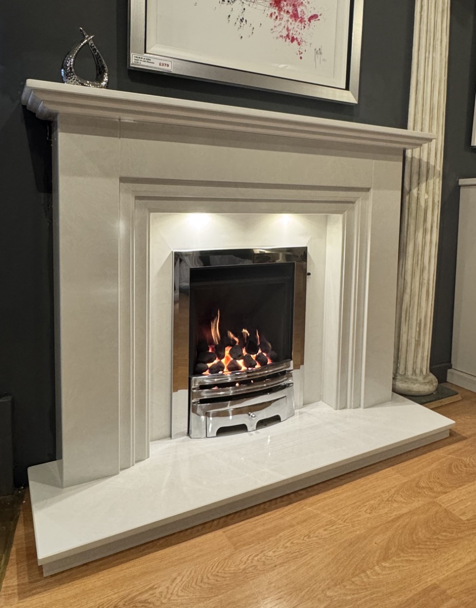 GLENDALE MARBLE FIREPLACE WITH LED DOWNLIGHTS