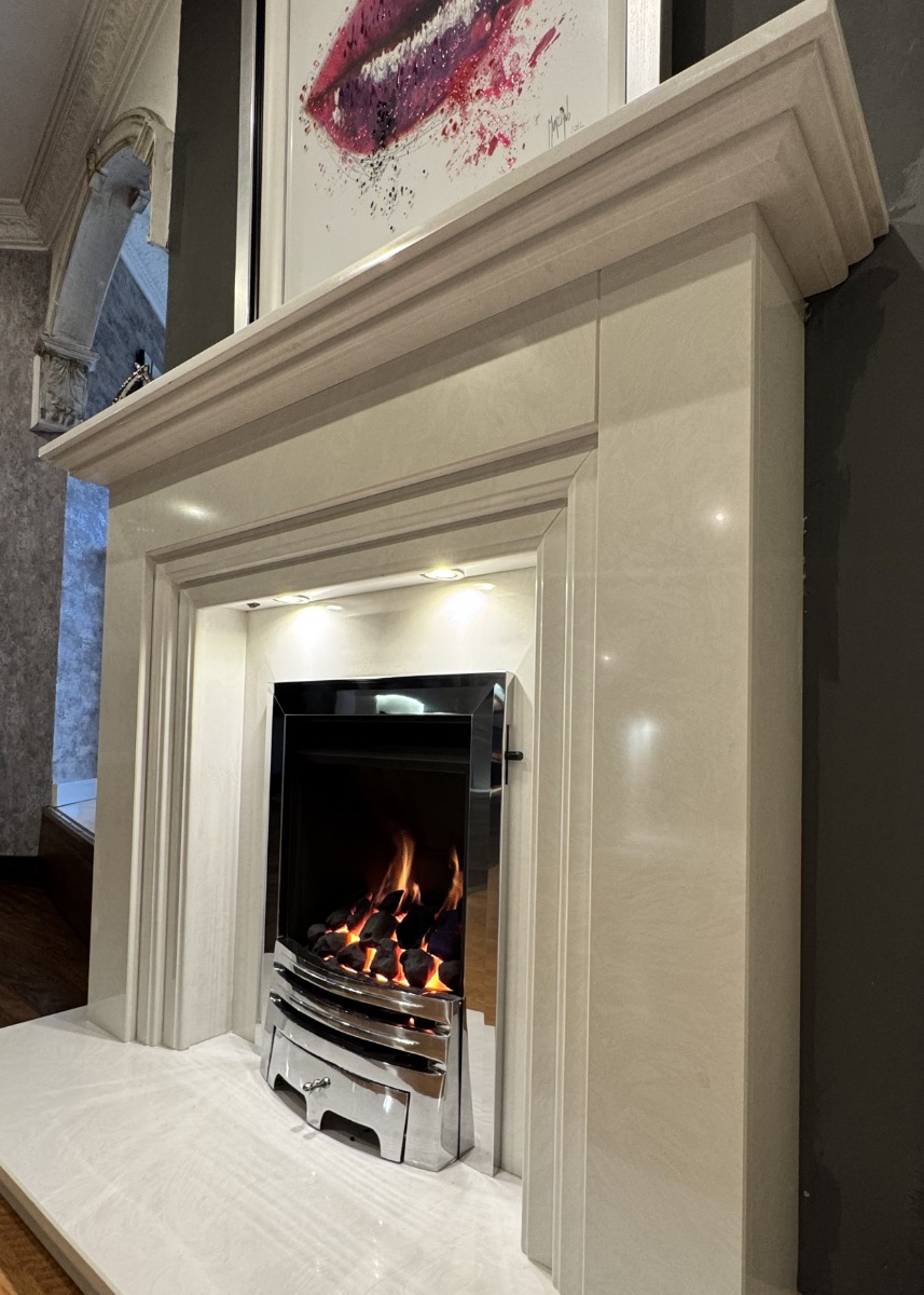 GLENDALE MARBLE FIREPLACE WITH LED DOWNLIGHTS