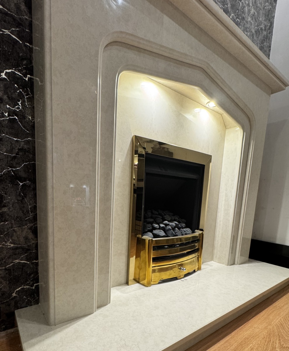 MERIDEN MARBLE FIREPLACE WITH LED DOWNLIGHTS