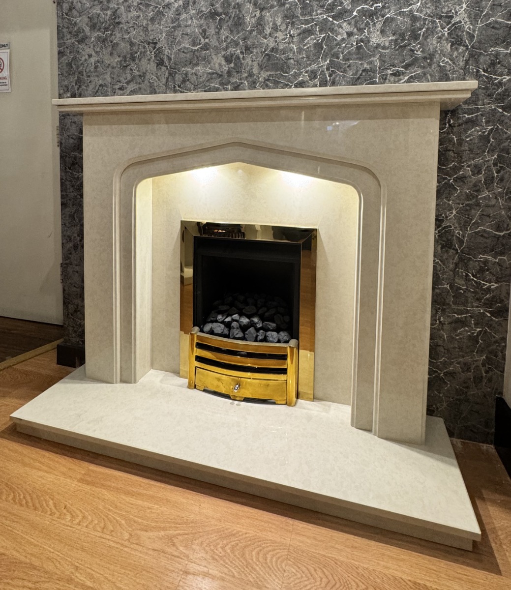 MERIDEN MARBLE FIREPLACE WITH LED DOWNLIGHTS