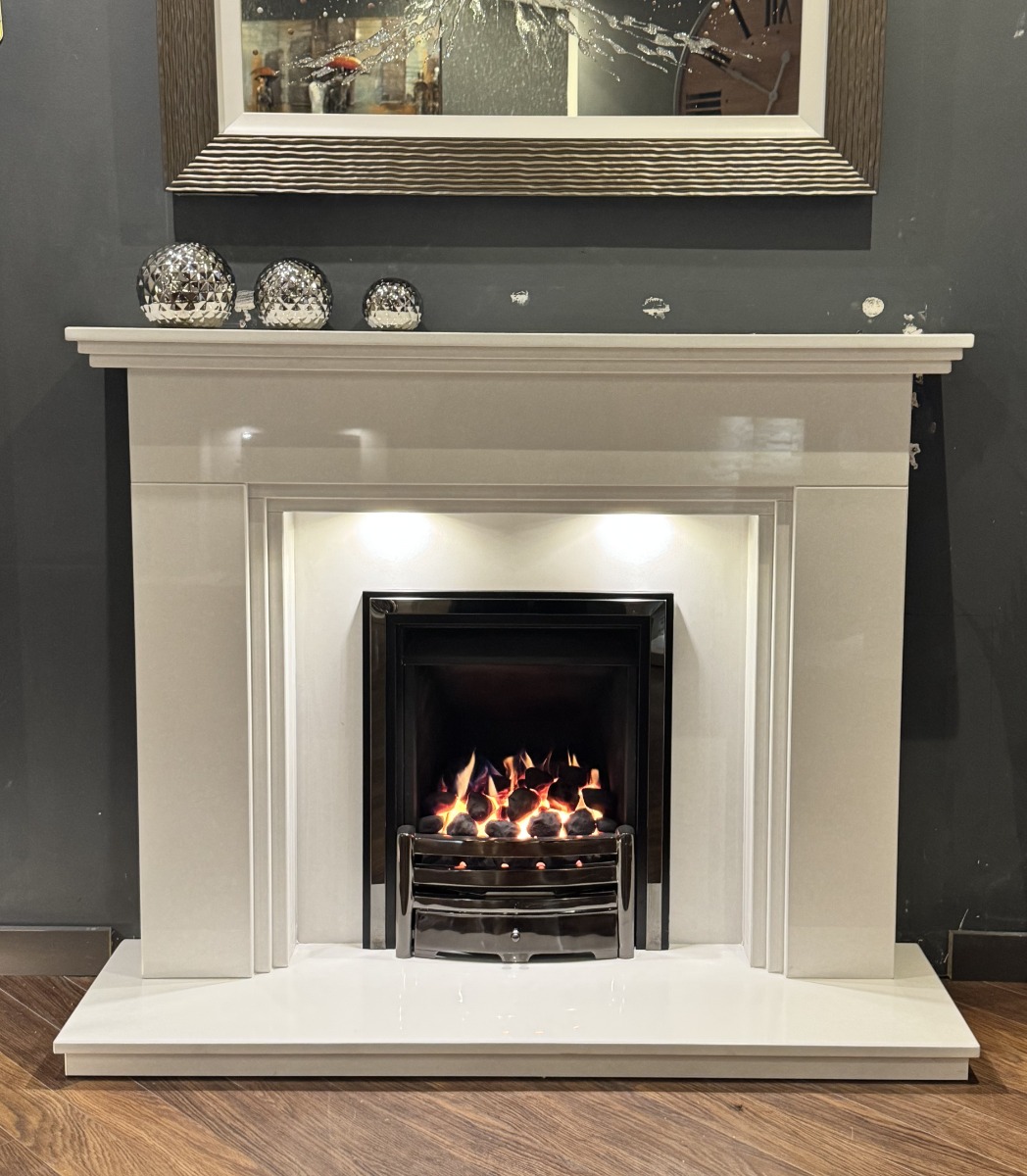 MONTROSE MARBLE FIREPLACE WITH LED DOWNLIGHTS