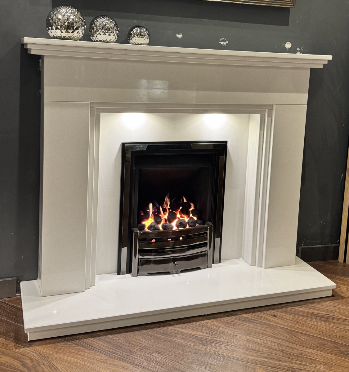 MONTROSE MARBLE FIREPLACE WITH LED DOWNLIGHTS