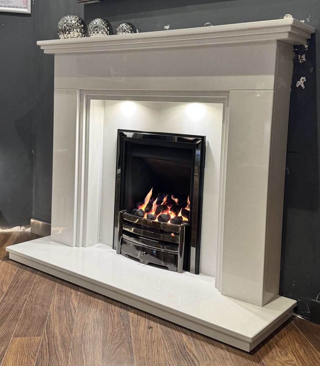 MONTROSE MARBLE FIREPLACE WITH LED DOWNLIGHTS