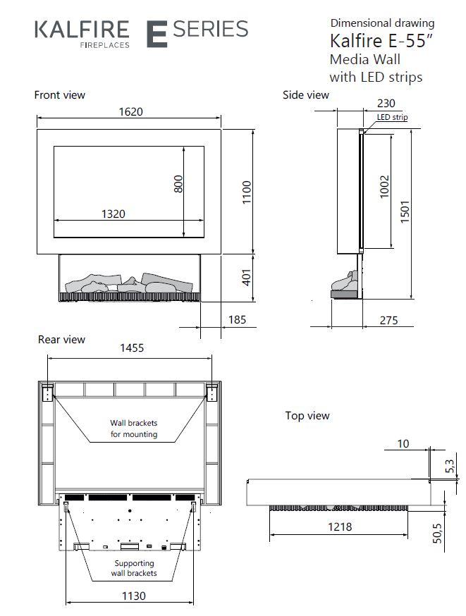 KalFire E-55 LED electric media wall fire