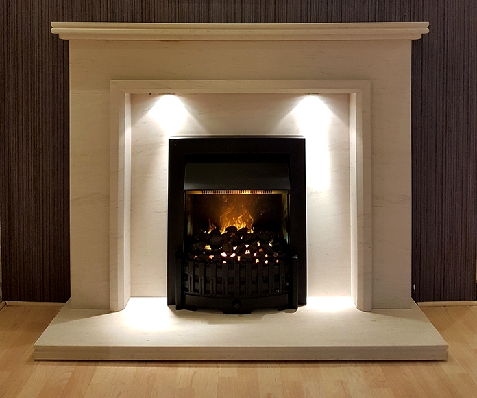 Kibble limestone fireplace with lights
