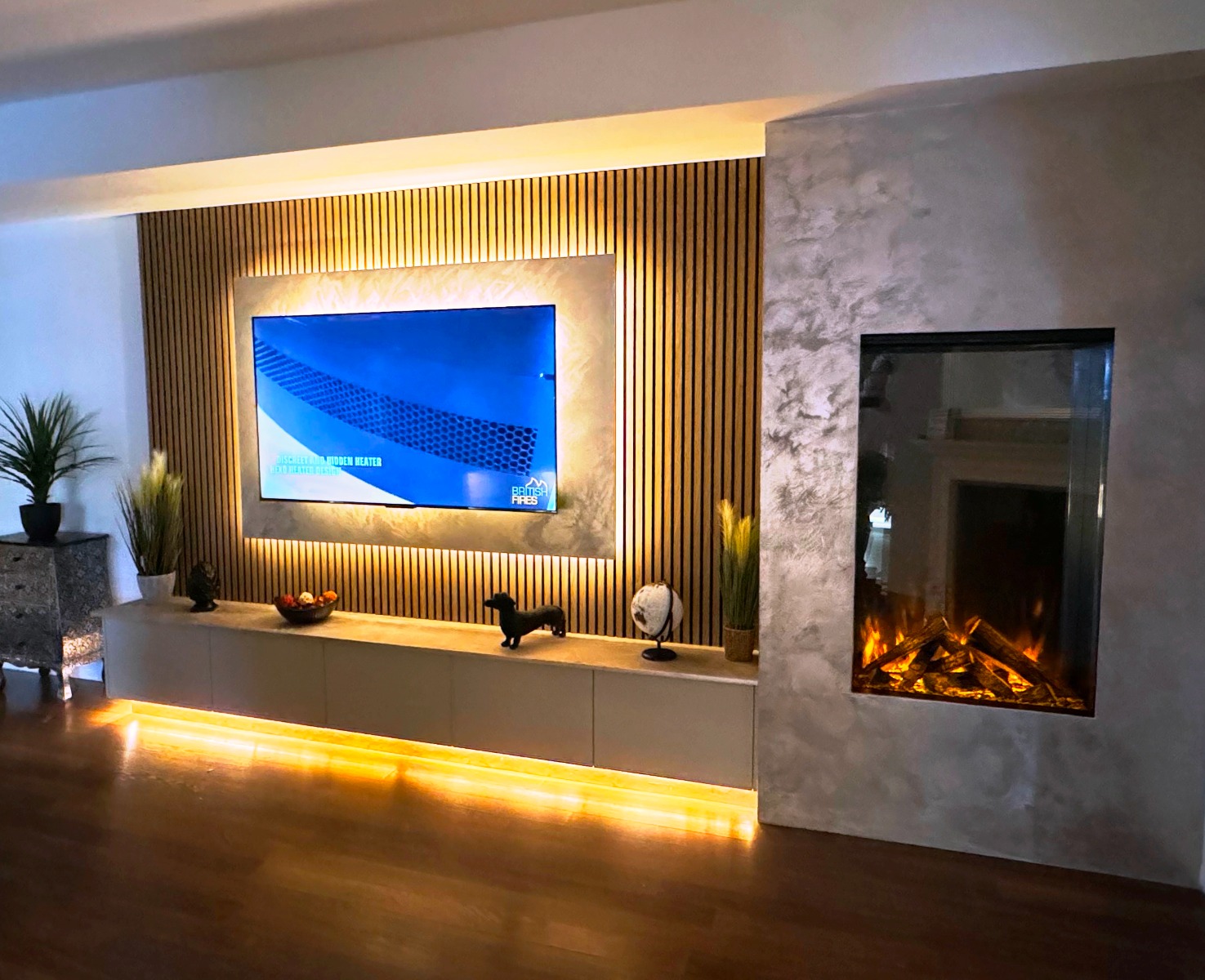 British Fires Knightwood Black Edition LED electric media wall fire