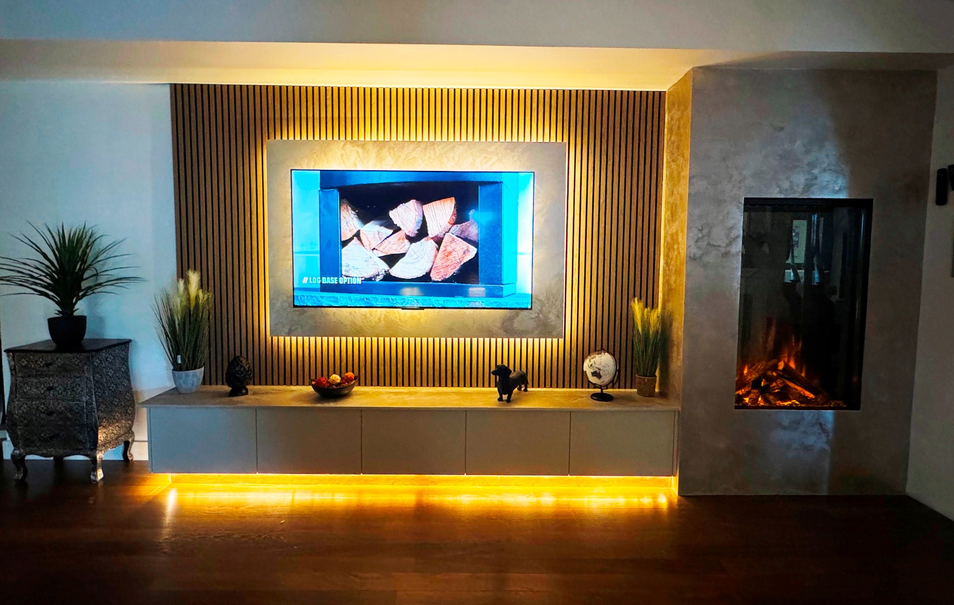 British Fires Knightwood Black Edition LED electric media wall fire