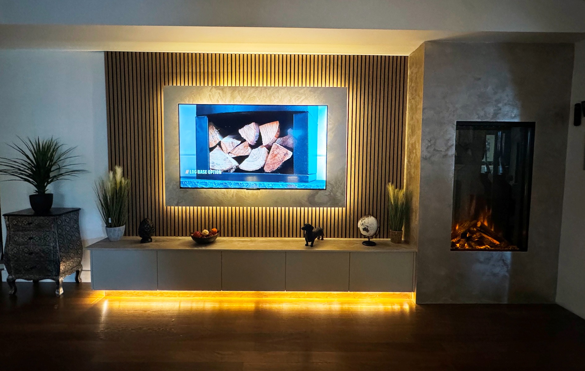 British Fires Knightwood Black Edition LED electric media wall fire