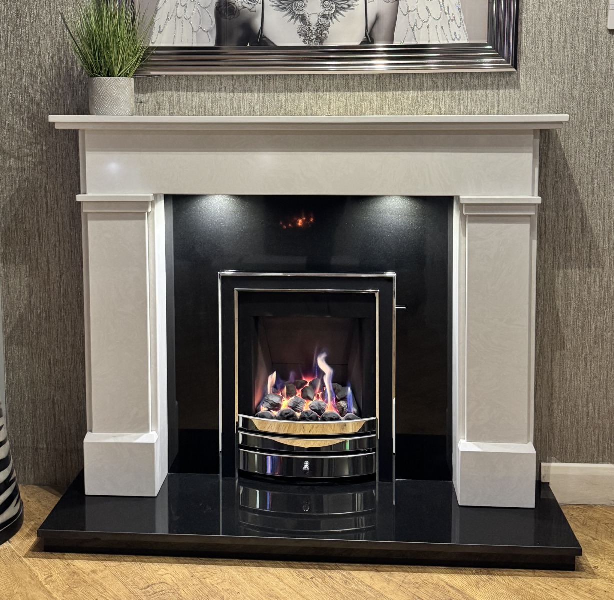 LINCOLN MARBLE FIREPLACE WITH LED DOWNLIGHTS