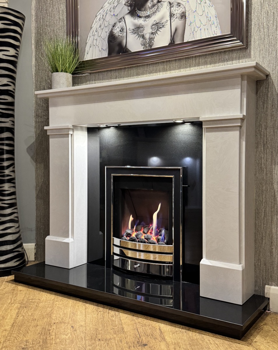 LINCOLN MARBLE FIREPLACE WITH LED DOWNLIGHTS