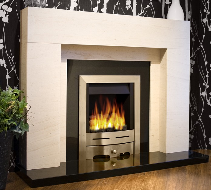 Lister limestone & granite  fireplace with lights