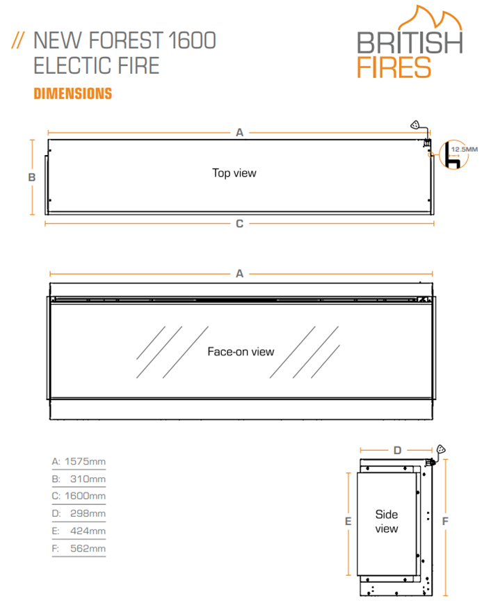 New Forest 1200 Black Edition LED electric media wall fire