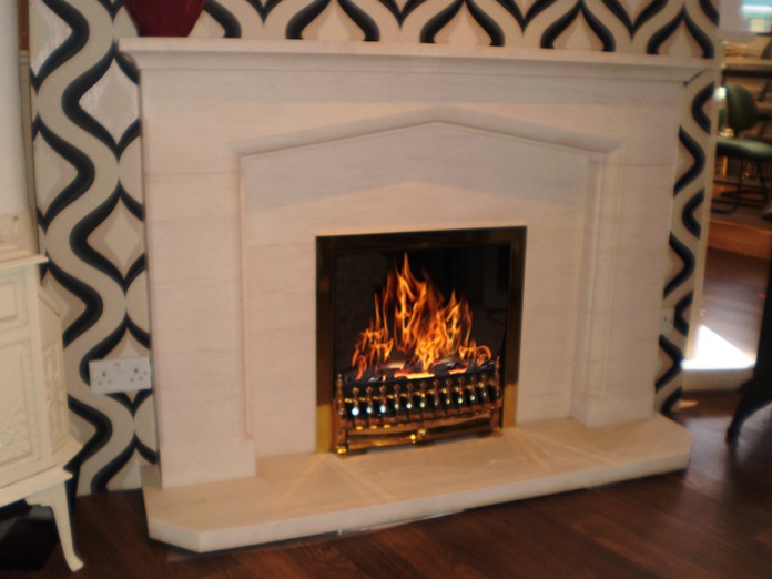 Tudor 60 limestone fireplace