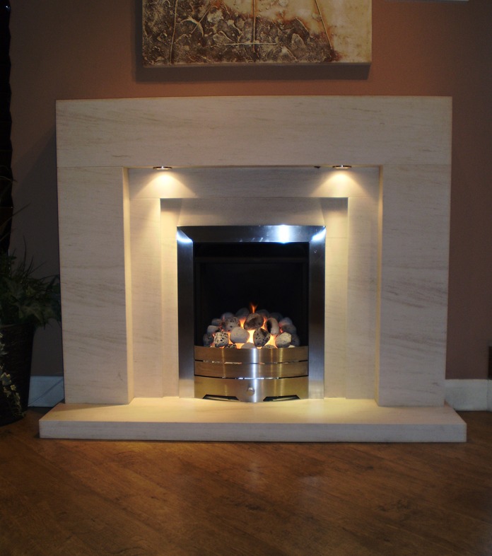 Lister limestone  fireplace with lights