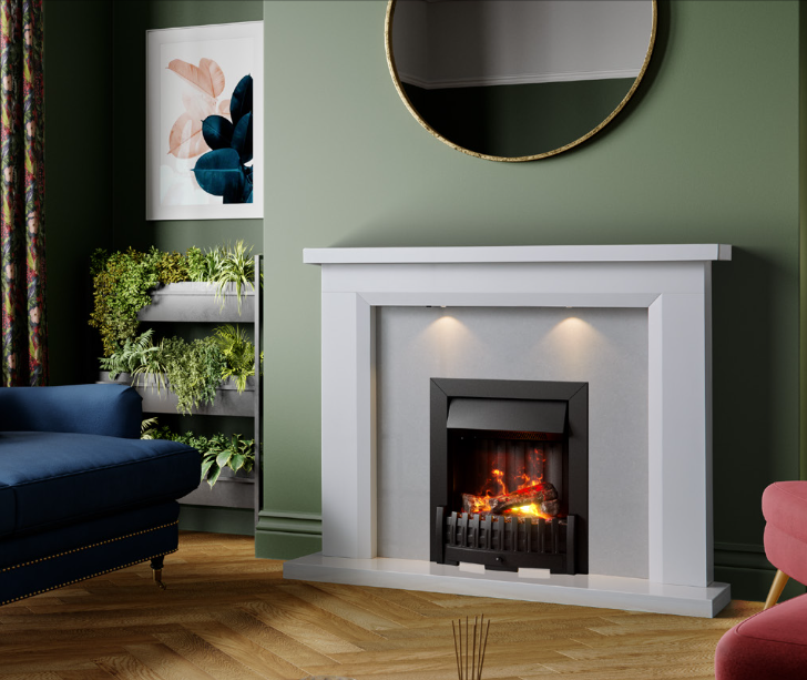 RIO MARBLE FIREPLACE WITH LED DOWNLIGHTS