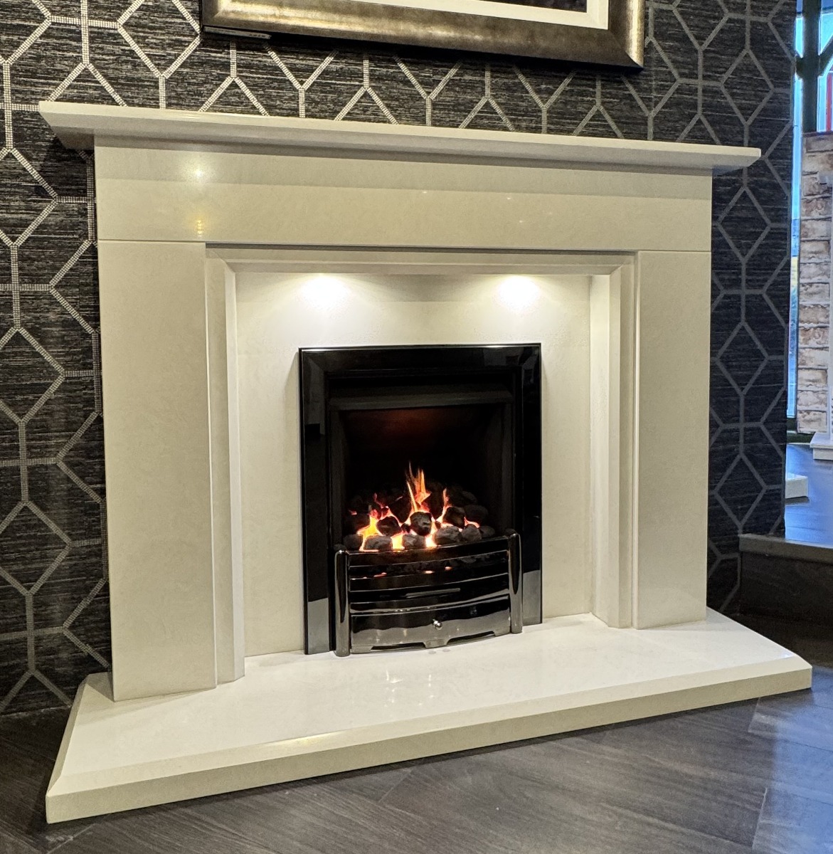 ROSEVILLE MARBLE FIREPLACE WITH LED DOWNLIGHTS