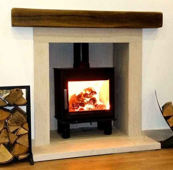The Wren fireplace with wood look beam & chamber